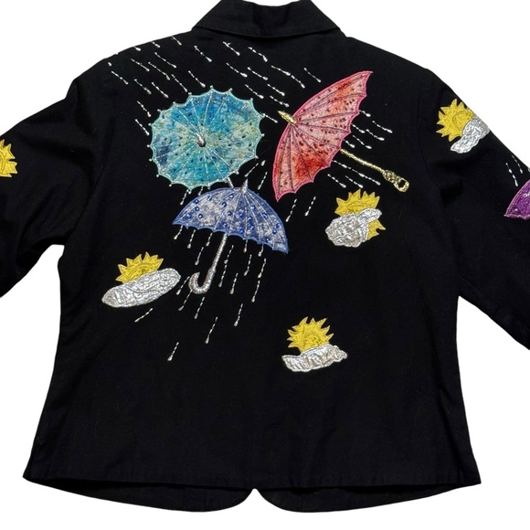 Anage Women's Embroidered Jacket Wearable Art Beaded Colorful Umbrellas Sz Large - Picture 3 of 8